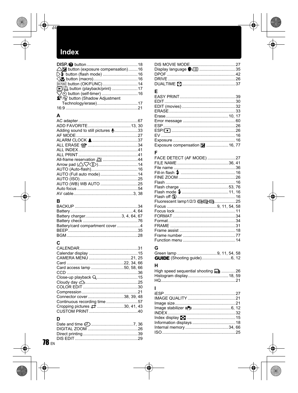 Index | Olympus STYLUS 820 User Manual | Page 78 / 84