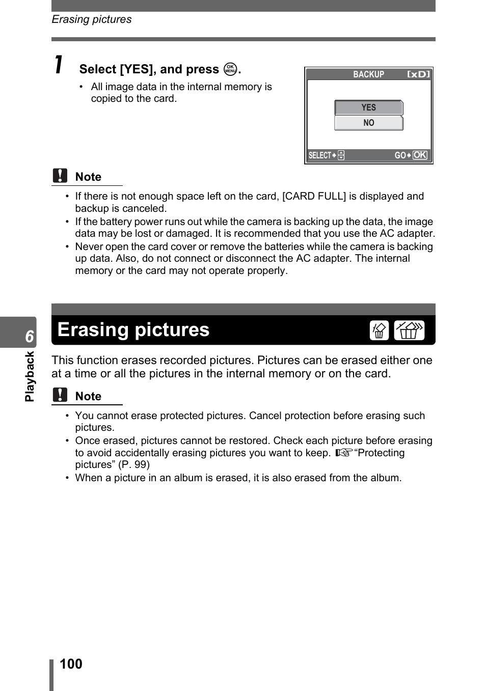 Erasing pictures, P. 100 | Olympus SP-500 UZ User Manual | Page 100 / 189
