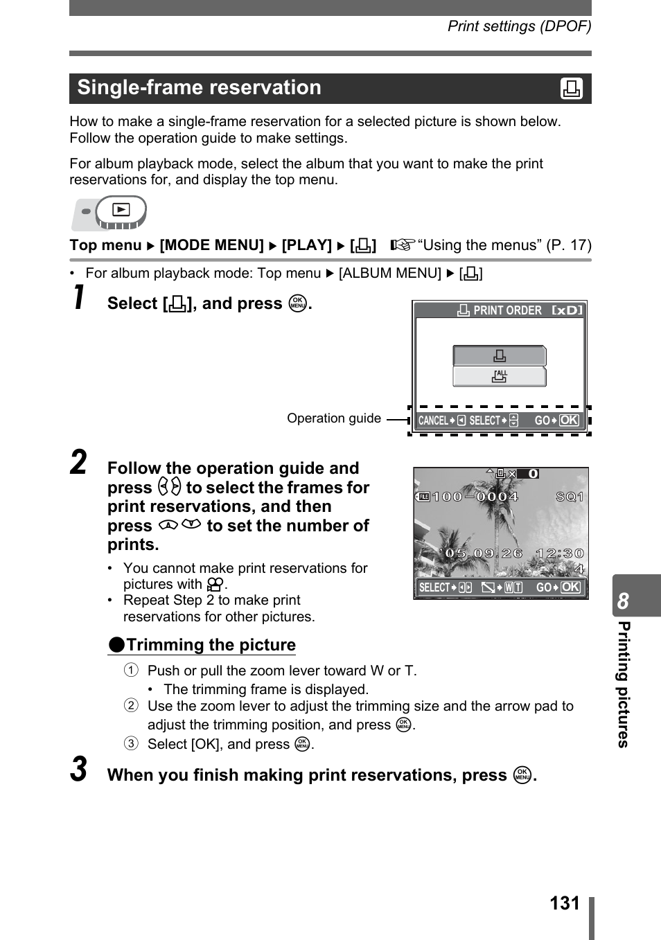 Single-frame reservation | Olympus SP-500 UZ User Manual | Page 131 / 189