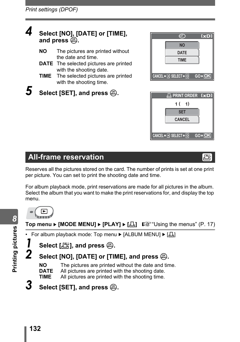 All-frame reservation | Olympus SP-500 UZ User Manual | Page 132 / 189
