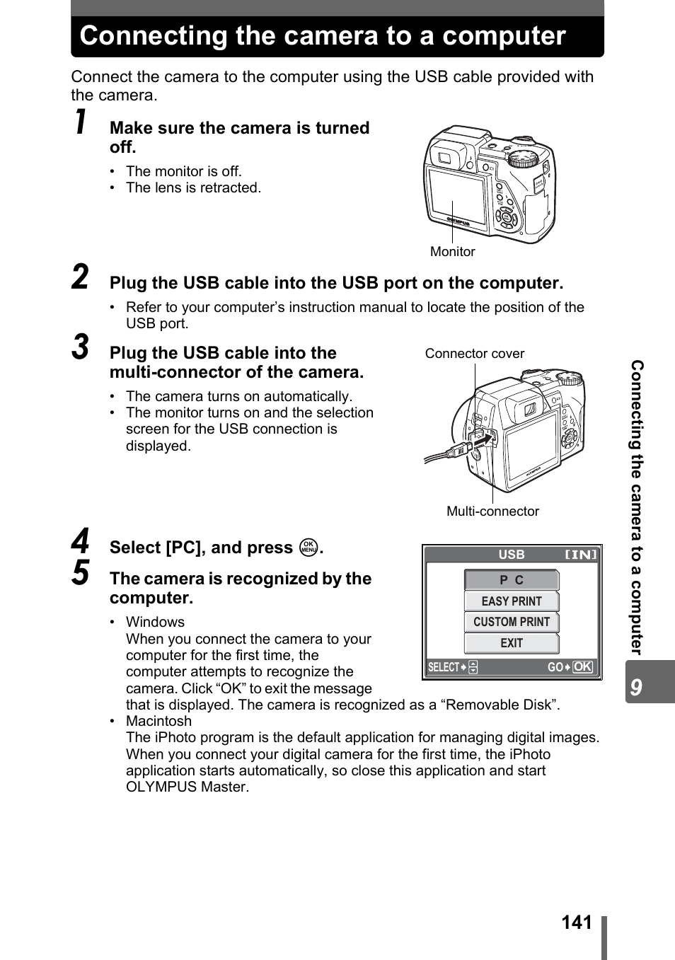 Connecting the camera to a computer, Gp. 141 | Olympus SP-500 UZ User Manual | Page 141 / 189