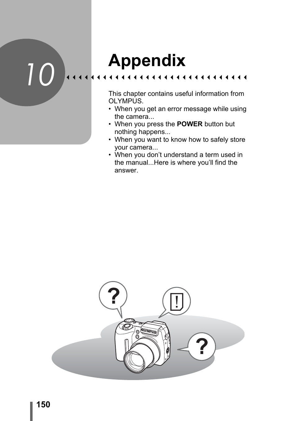 10 appendix, Appendix, P. 150 | Olympus SP-500 UZ User Manual | Page 150 / 189