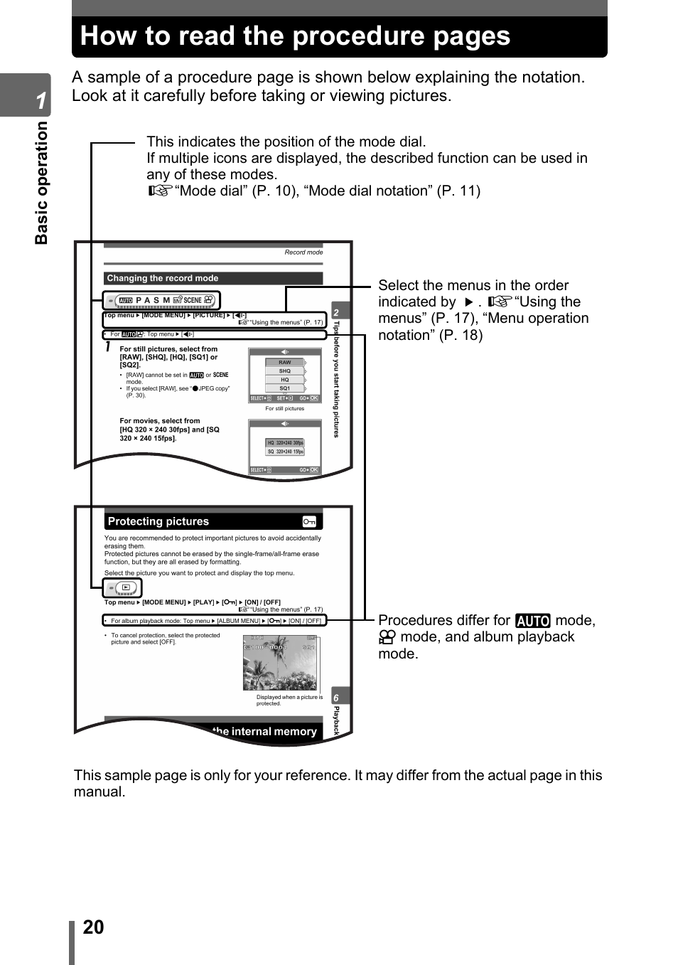 How to read the procedure pages | Olympus SP-500 UZ User Manual | Page 20 / 189