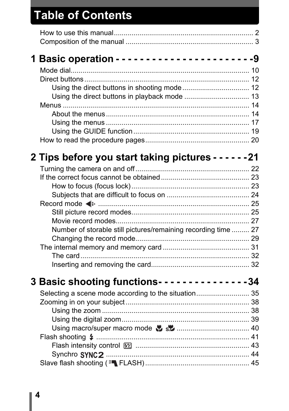 Olympus SP-500 UZ User Manual | Page 4 / 189