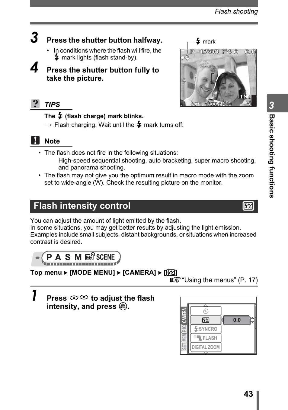 Flash intensity control | Olympus SP-500 UZ User Manual | Page 43 / 189