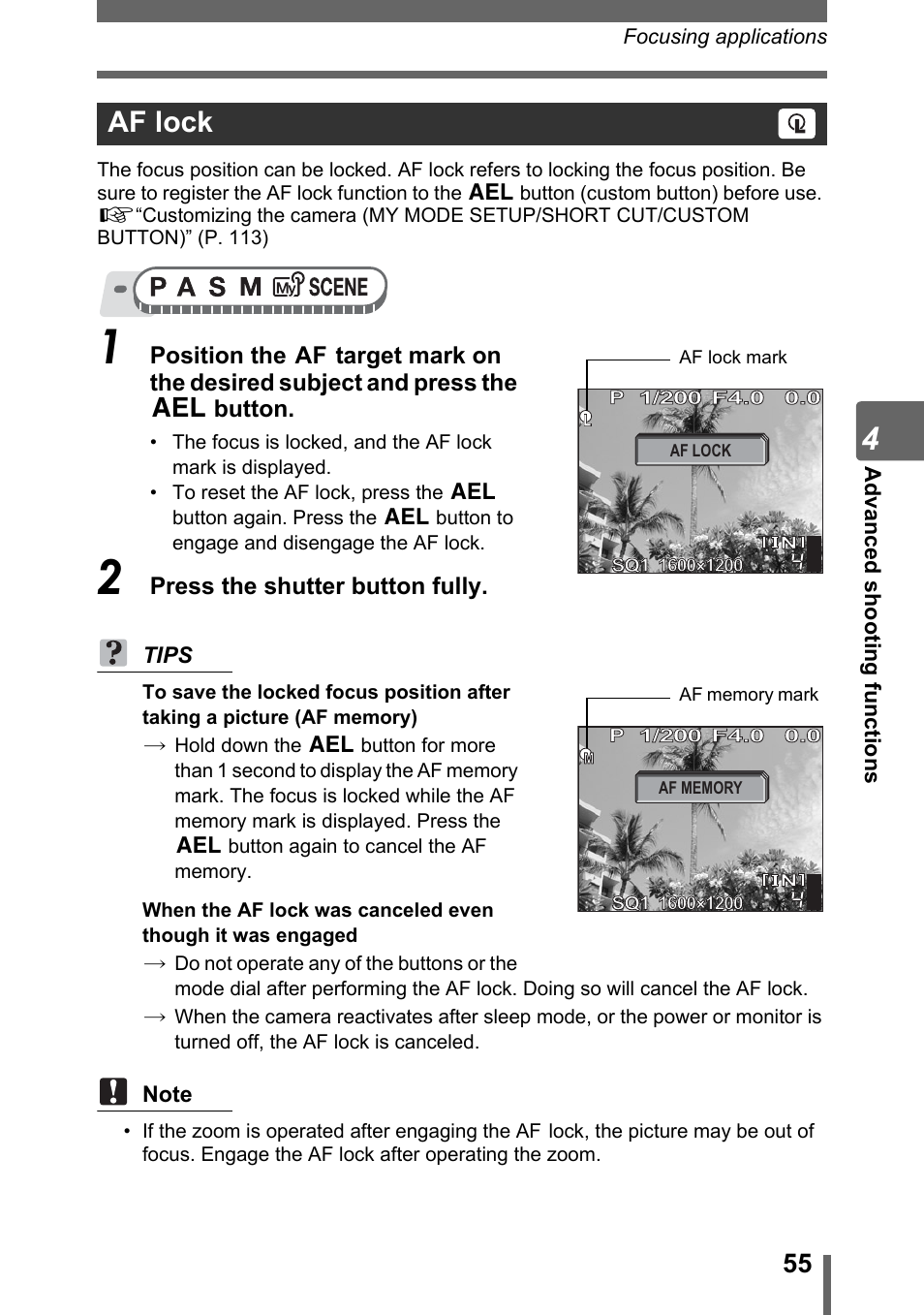 Af lock | Olympus SP-500 UZ User Manual | Page 55 / 189