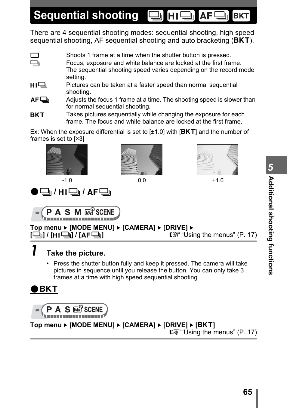 Sequential shooting | Olympus SP-500 UZ User Manual | Page 65 / 189