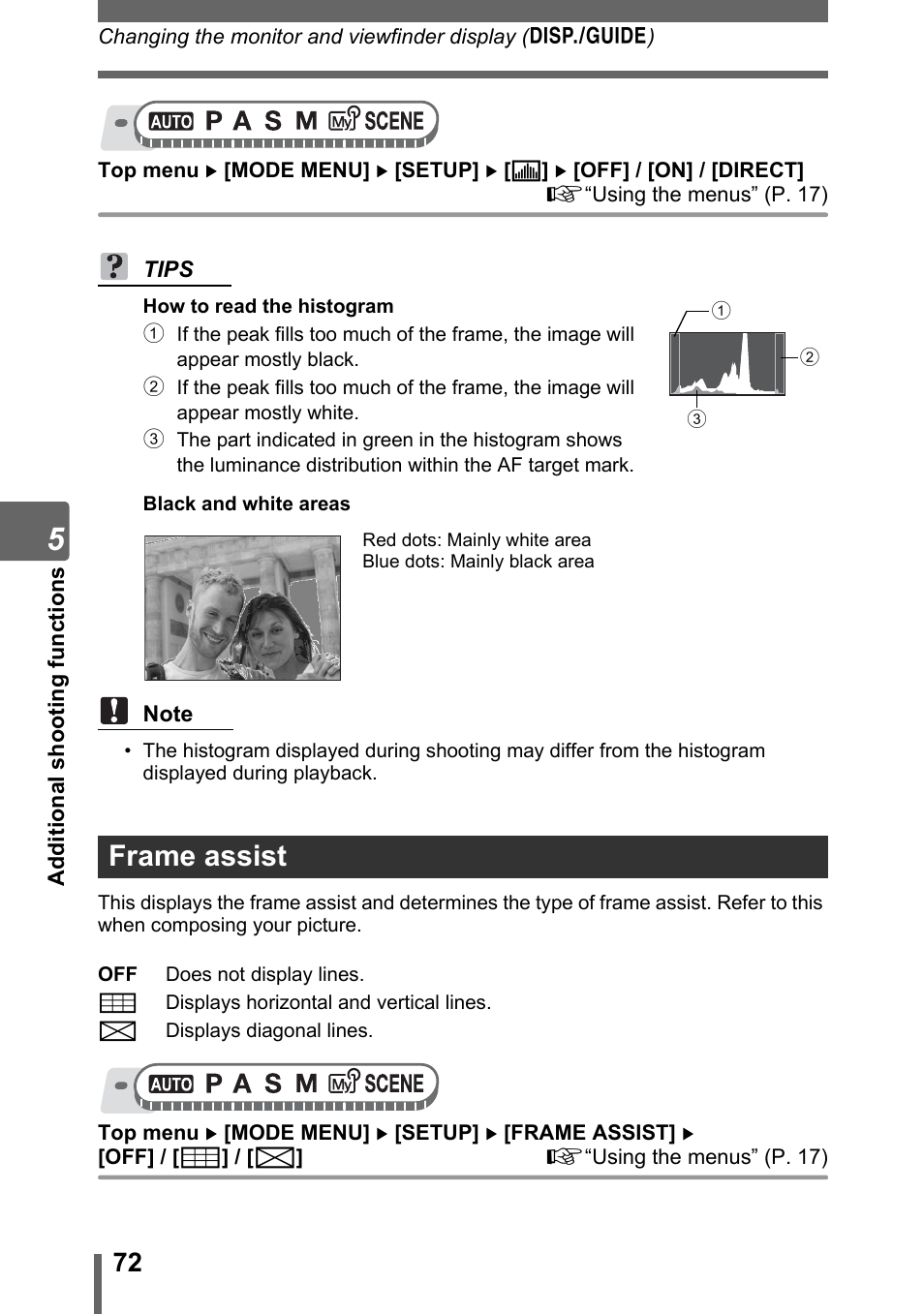 Frame assist | Olympus SP-500 UZ User Manual | Page 72 / 189