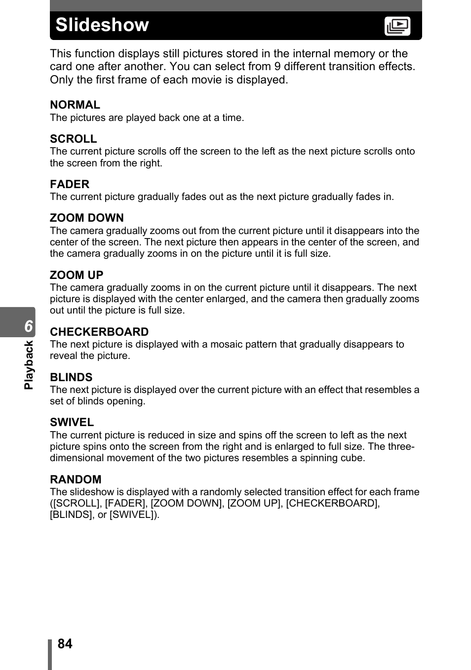 Slideshow, Gp. 84 | Olympus SP-500 UZ User Manual | Page 84 / 189