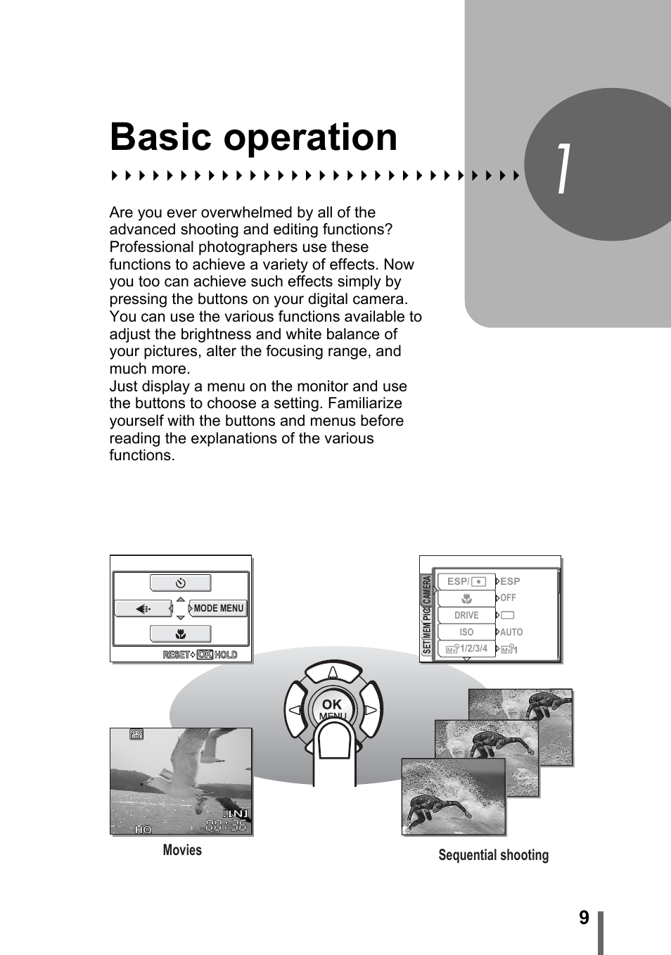 1 basic operation, Basic operation, P. 9 | Olympus SP-500 UZ User Manual | Page 9 / 189