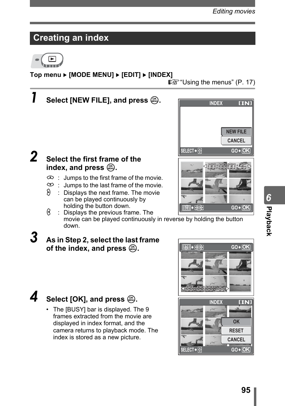 Creating an index | Olympus SP-500 UZ User Manual | Page 95 / 189