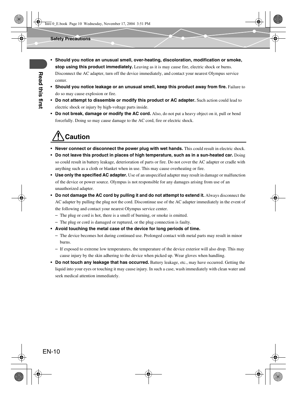 Caution, En-10 | Olympus mrobe 100 User Manual | Page 10 / 180
