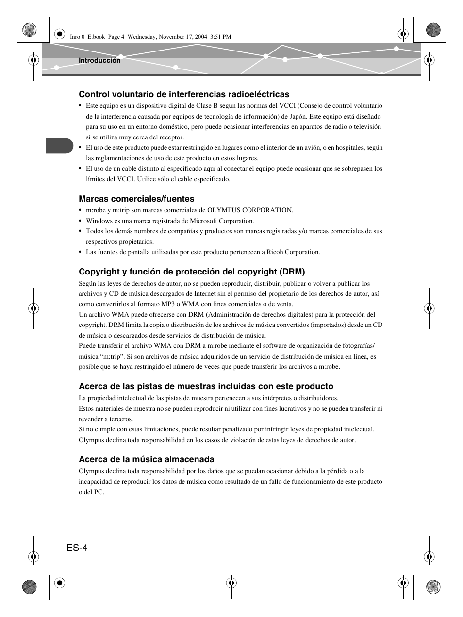 Es-4 | Olympus mrobe 100 User Manual | Page 120 / 180
