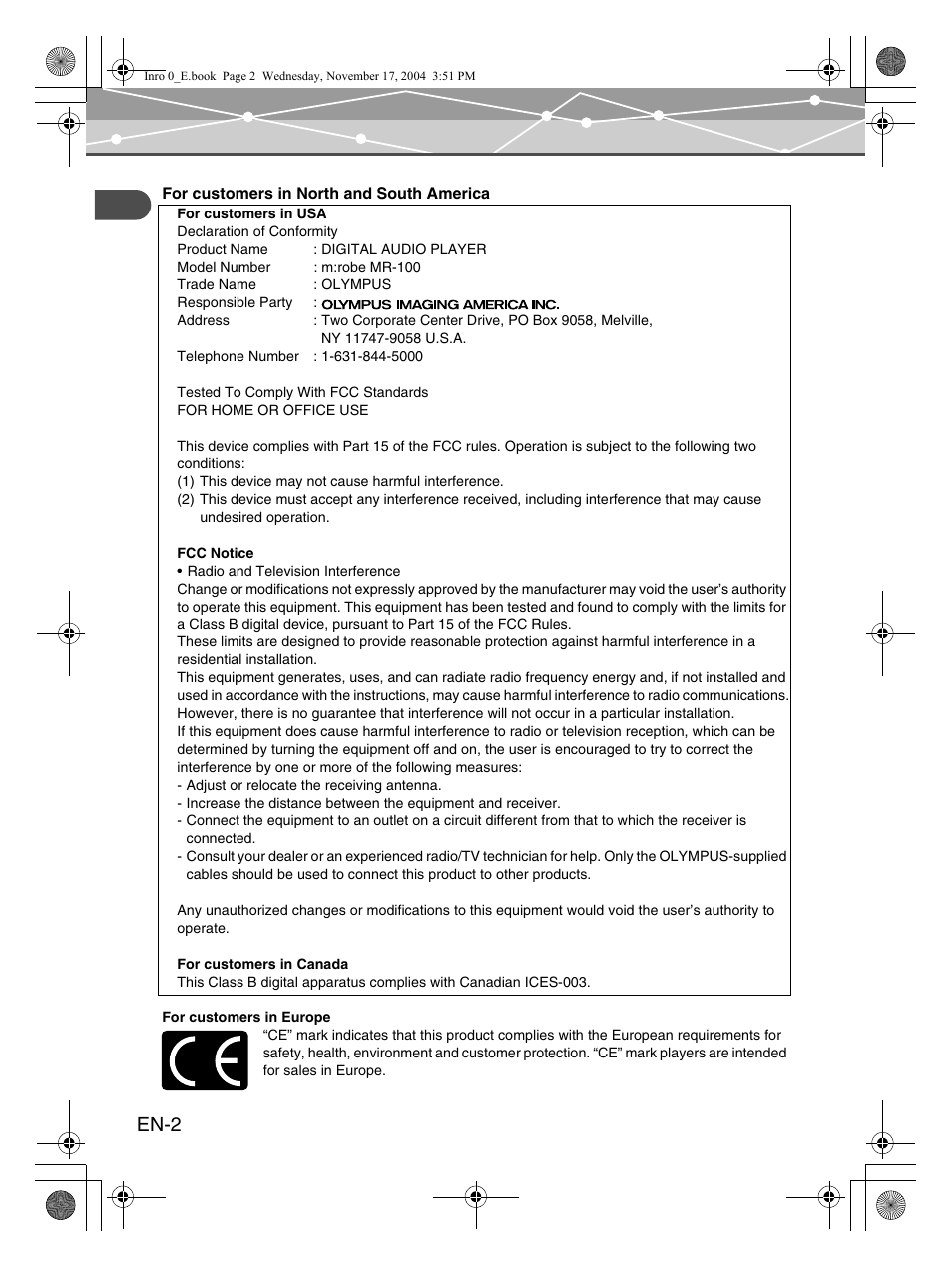 En-2 | Olympus mrobe 100 User Manual | Page 2 / 180