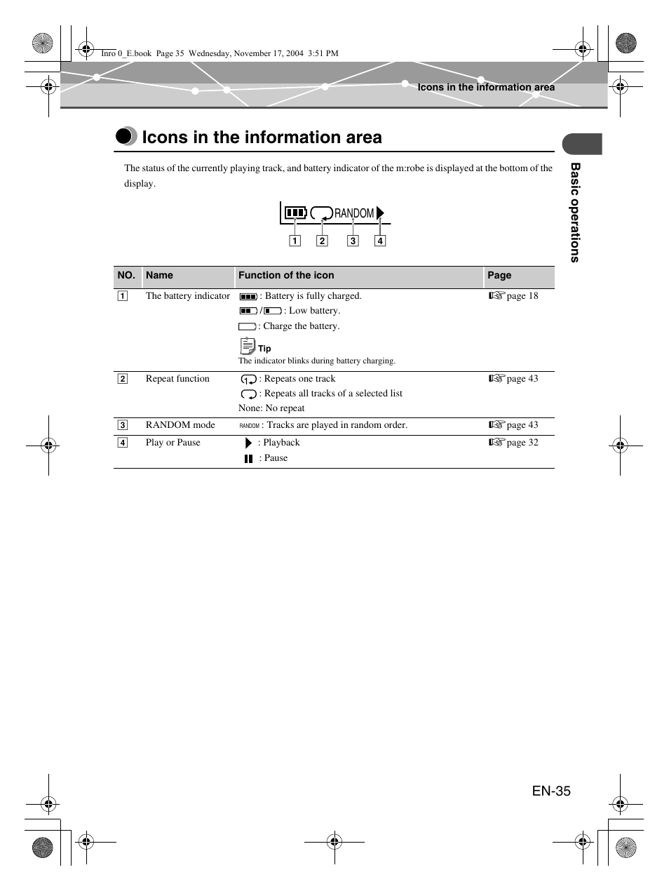 Icons in the information area, En-35 | Olympus mrobe 100 User Manual | Page 35 / 180