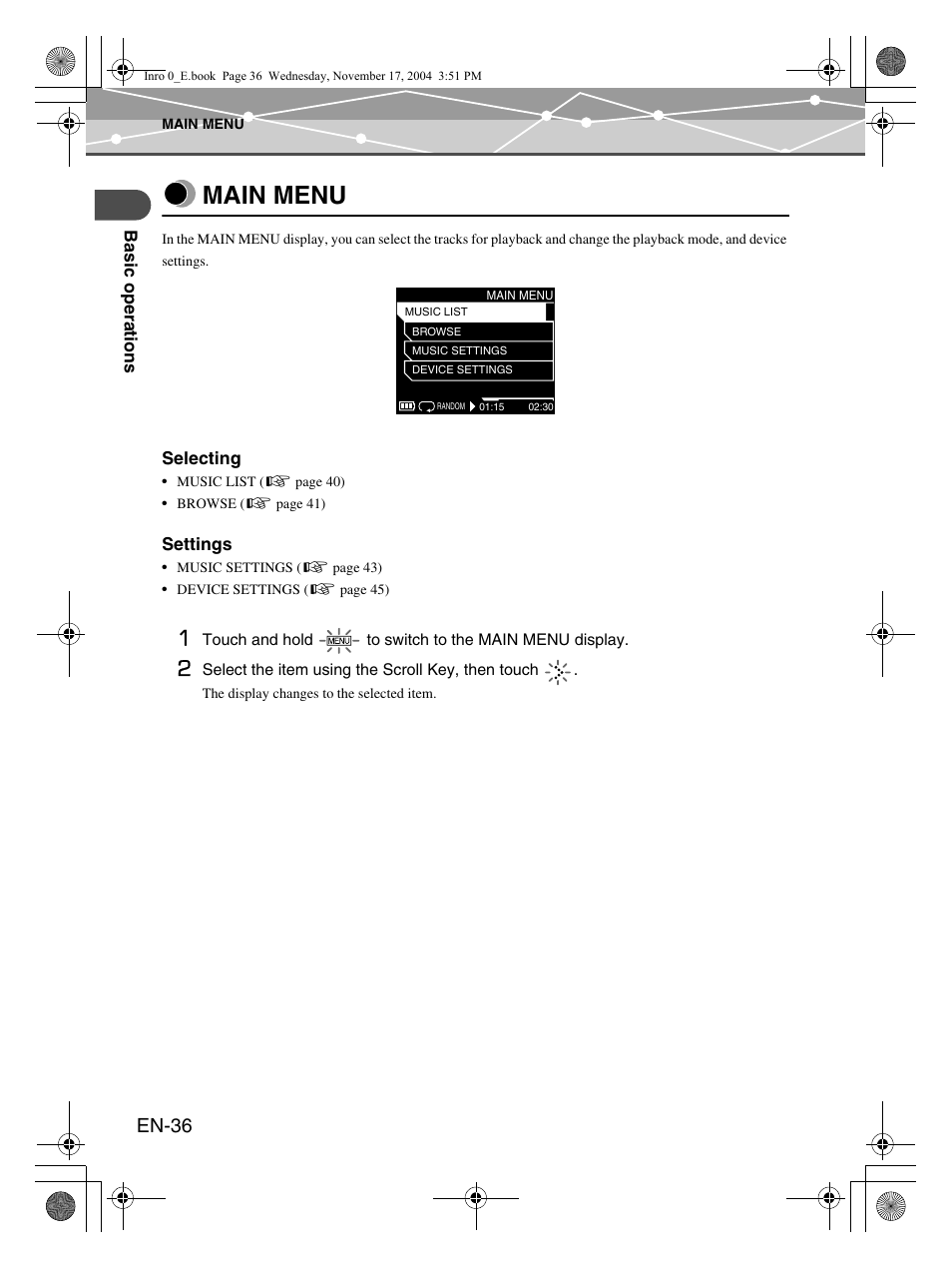 Main menu, En-36 | Olympus mrobe 100 User Manual | Page 36 / 180