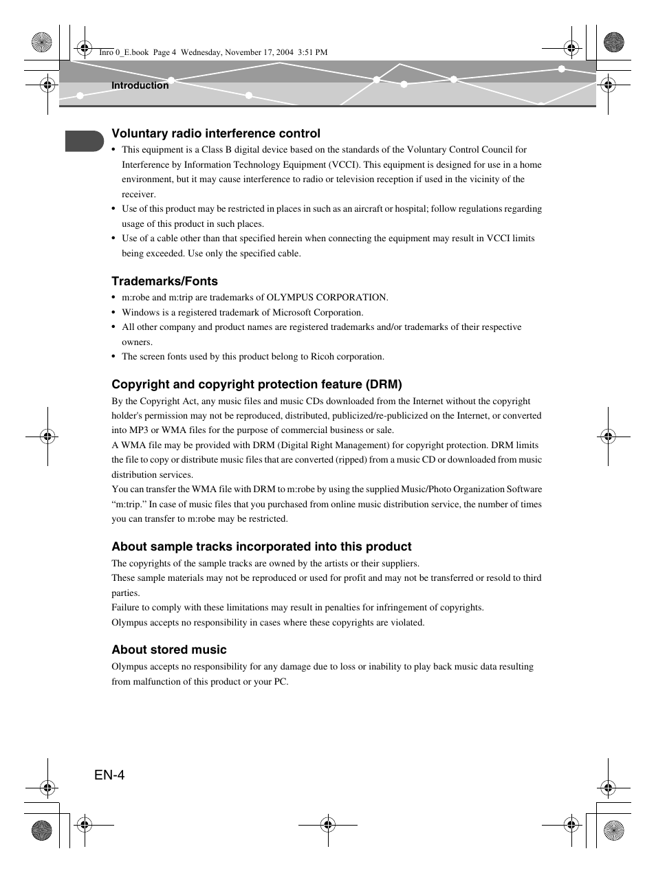 En-4 | Olympus mrobe 100 User Manual | Page 4 / 180