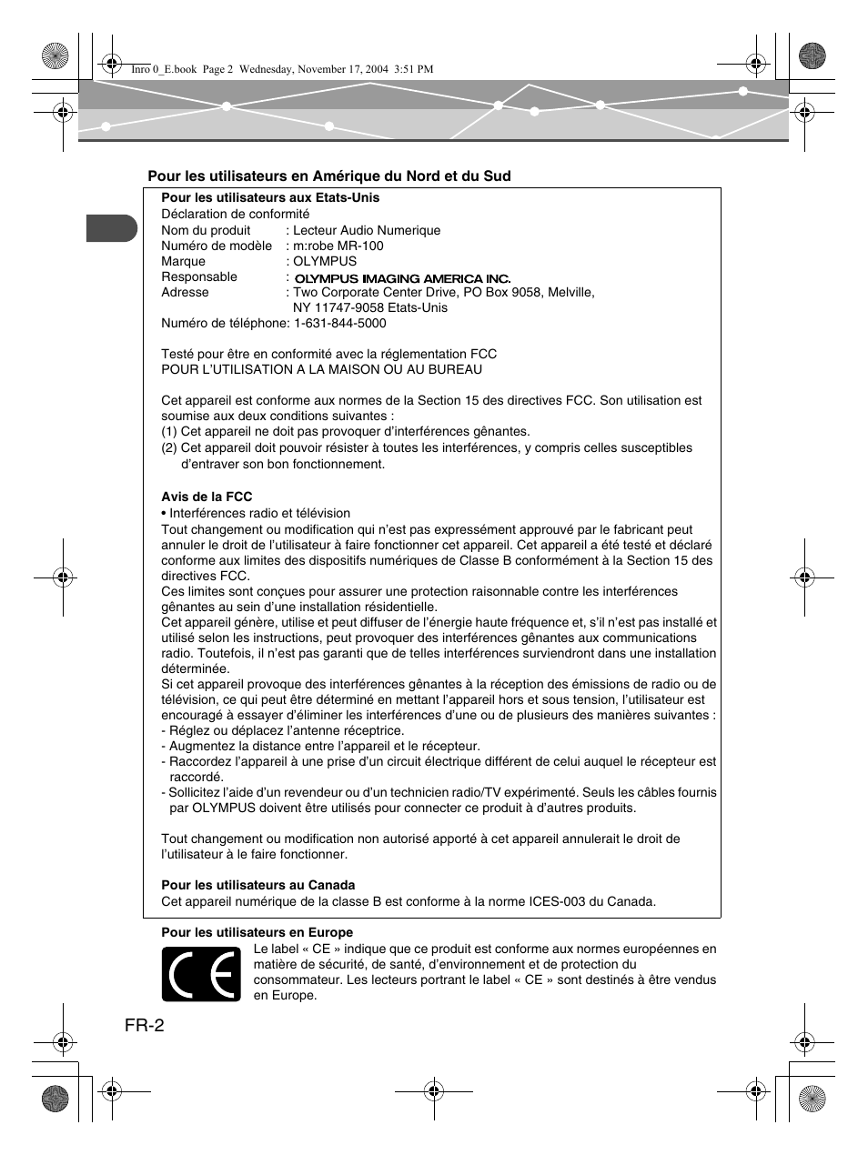 Fr-2 | Olympus mrobe 100 User Manual | Page 60 / 180