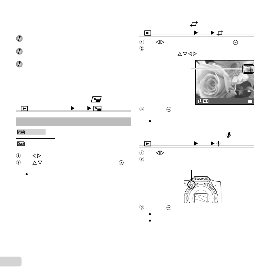 42 en, Changing the image size, Changing the image size [ q q | Cropping image, Cropping image [ p p | Olympus SZ-11 User Manual | Page 42 / 80