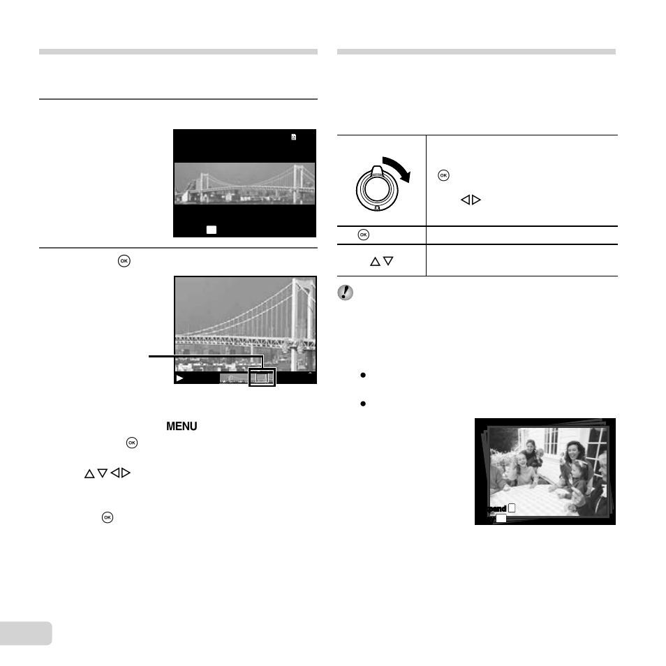 16 en, Playing back panorama images, Playing back grouped images | Sequential images frame | Olympus SP-820UZ iHS User Manual | Page 16 / 76
