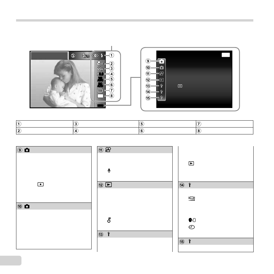 Menu settings, 22 en, Function menu function menu (p. 23) (p. 23) | Setup menu | Olympus SP-820UZ iHS User Manual | Page 22 / 76