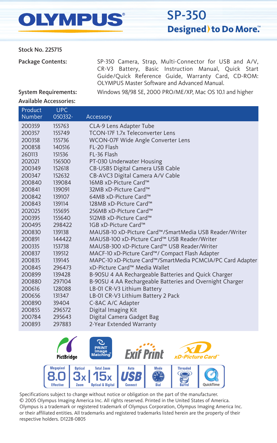 Sp-350 | Olympus SP-350 User Manual | Page 2 / 2