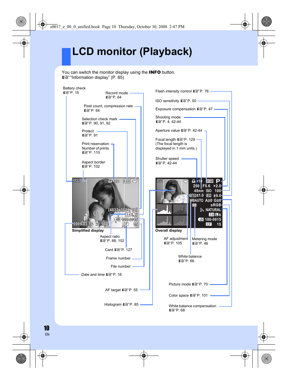 Lcd monitor (playback) | Olympus E-30 User Manual | Page 10 / 156