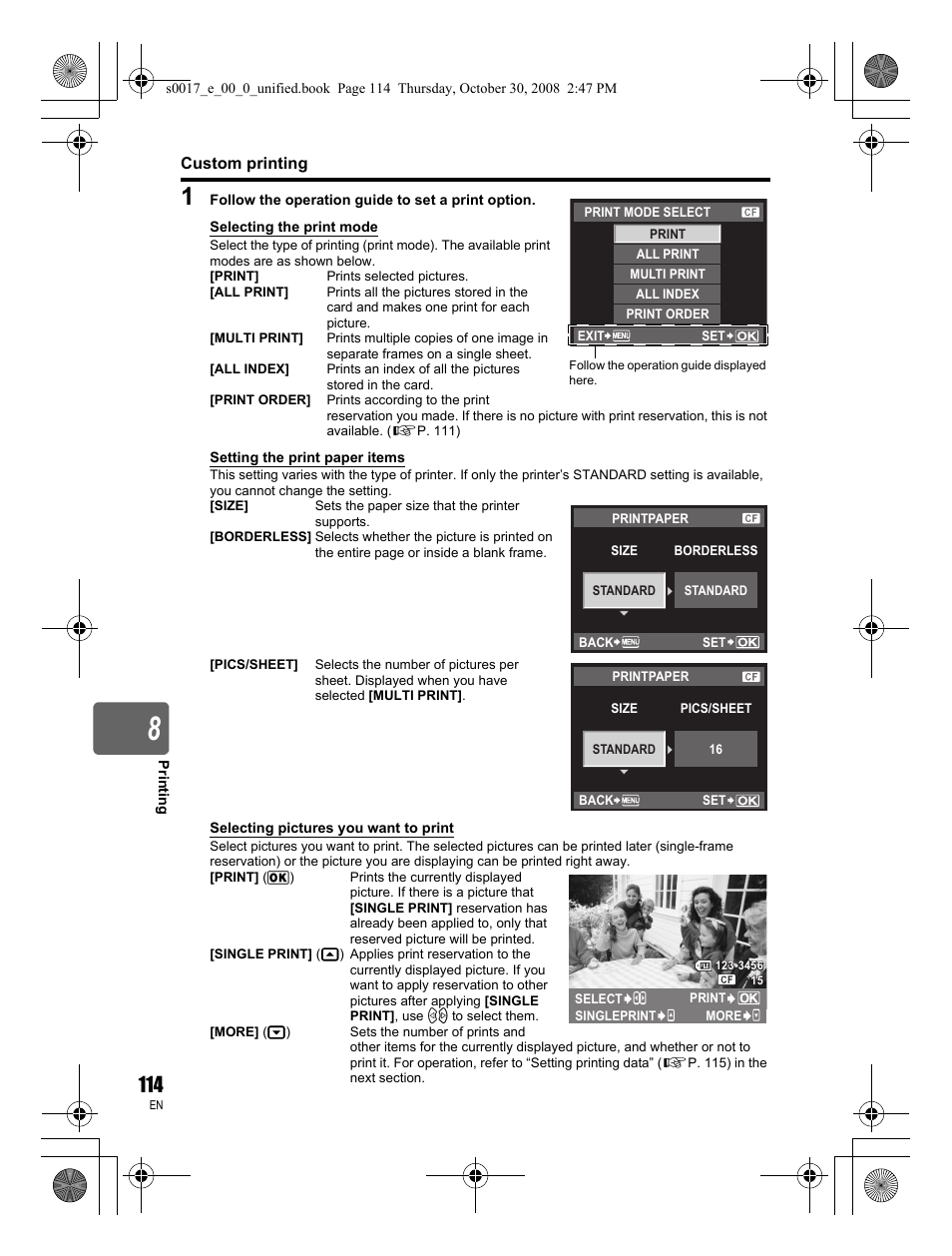 Custom printing | Olympus E-30 User Manual | Page 114 / 156