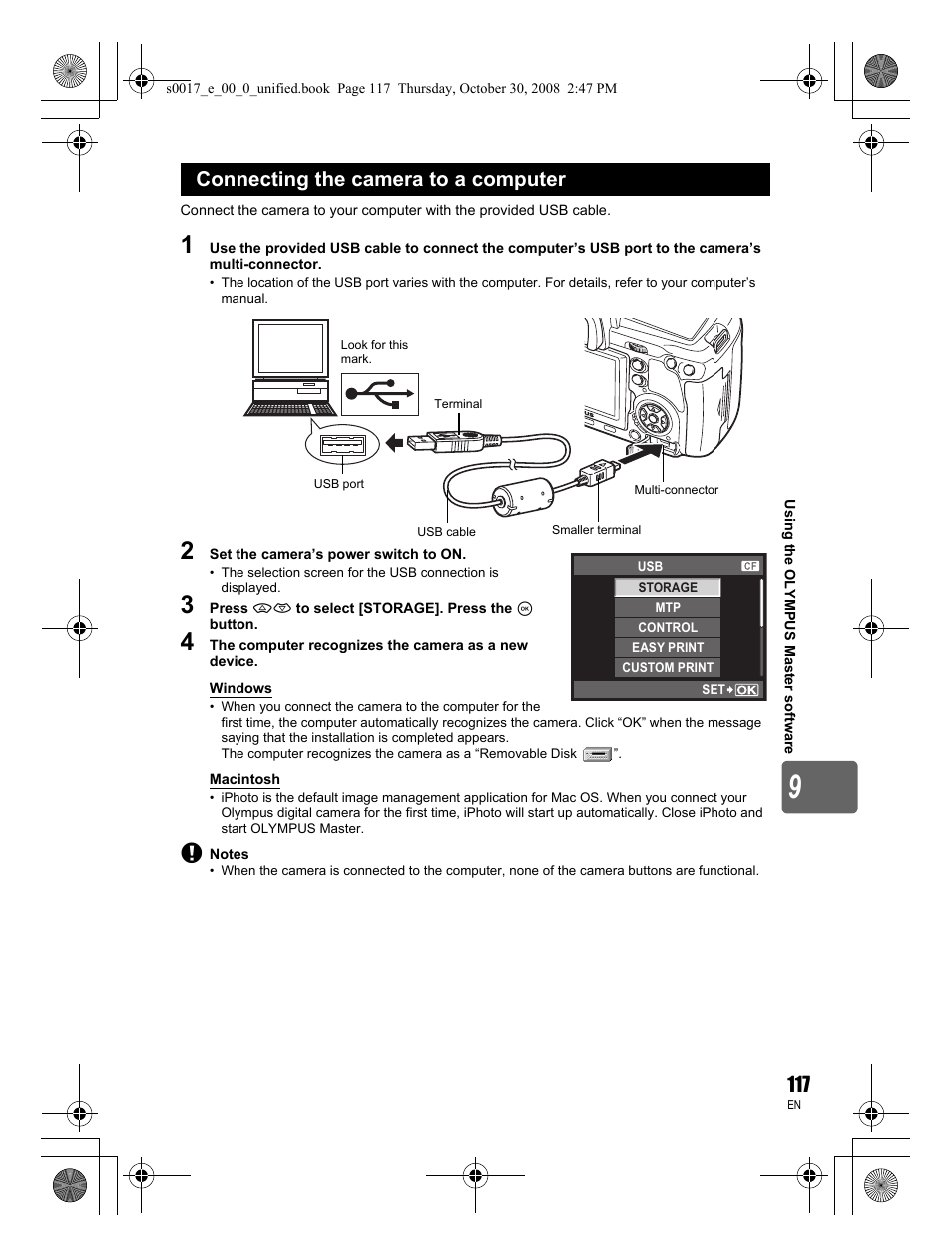 Connecting the camera to a computer | Olympus E-30 User Manual | Page 117 / 156