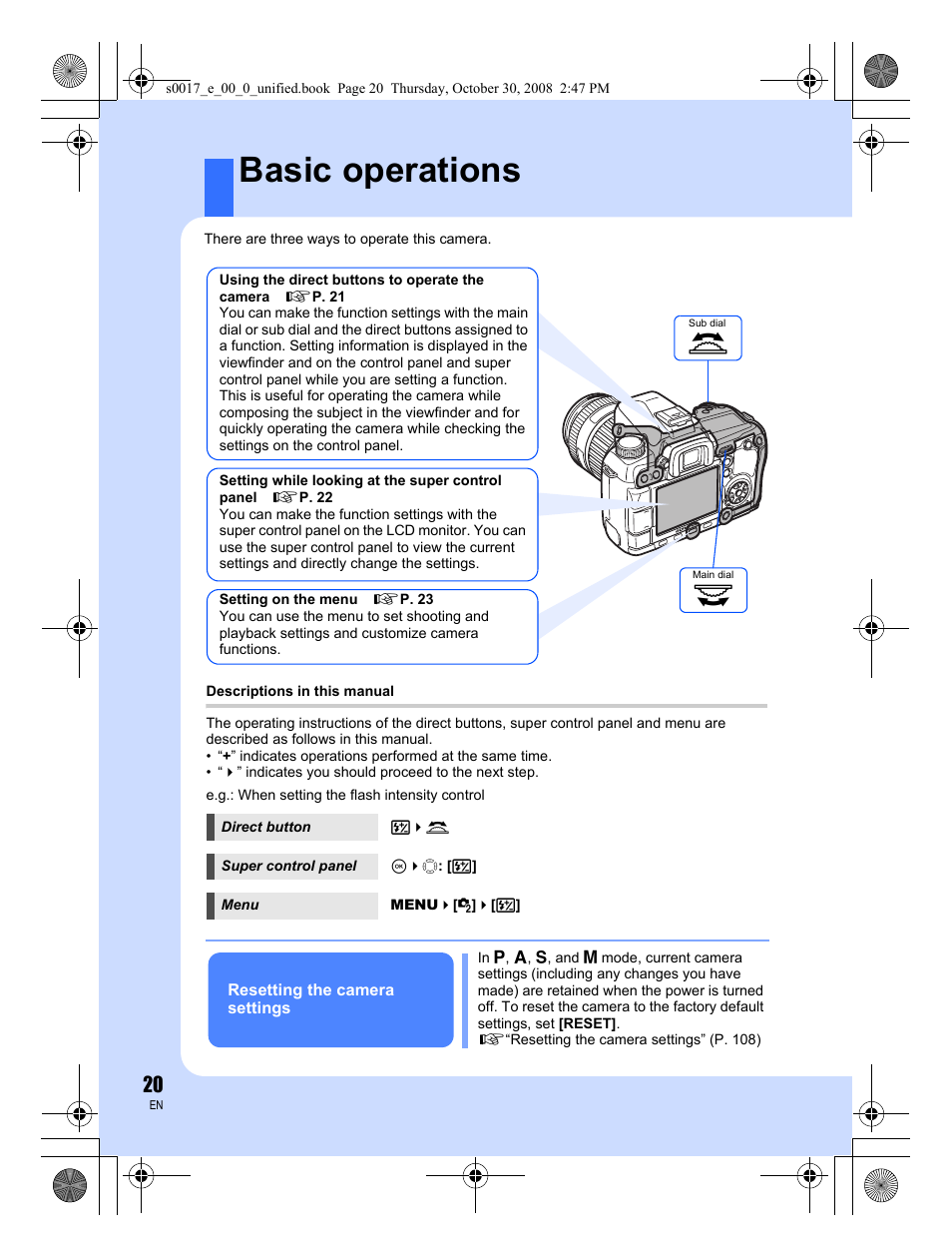 Basic operations | Olympus E-30 User Manual | Page 20 / 156
