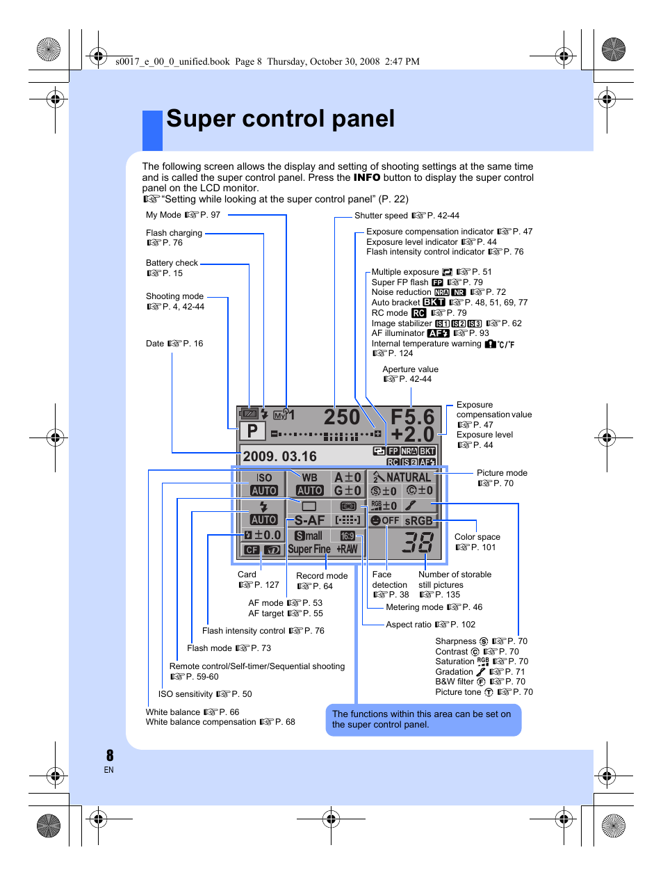Super control panel, Mall super fine | Olympus E-30 User Manual | Page 8 / 156