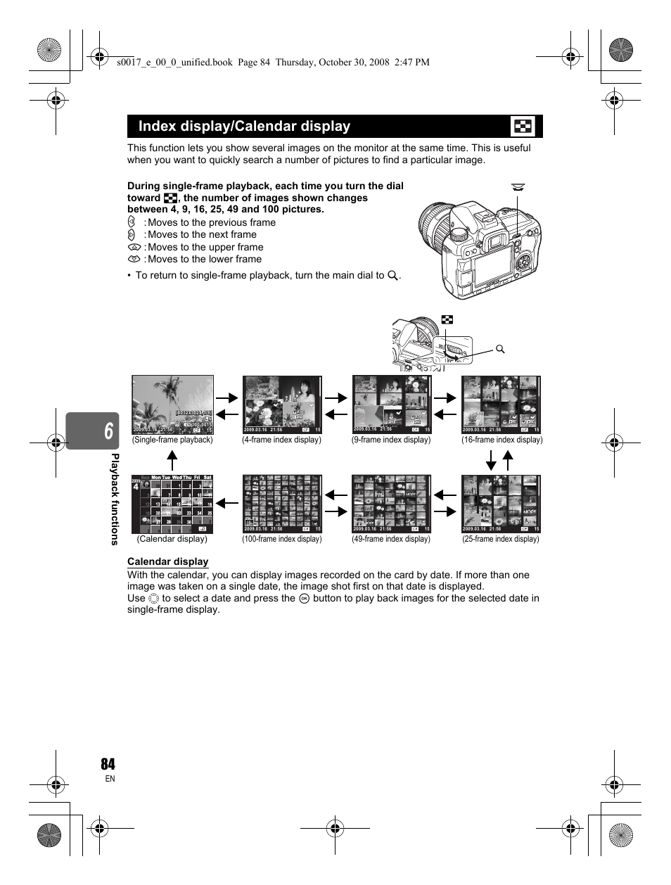 Index display/calendar display | Olympus E-30 User Manual | Page 84 / 156