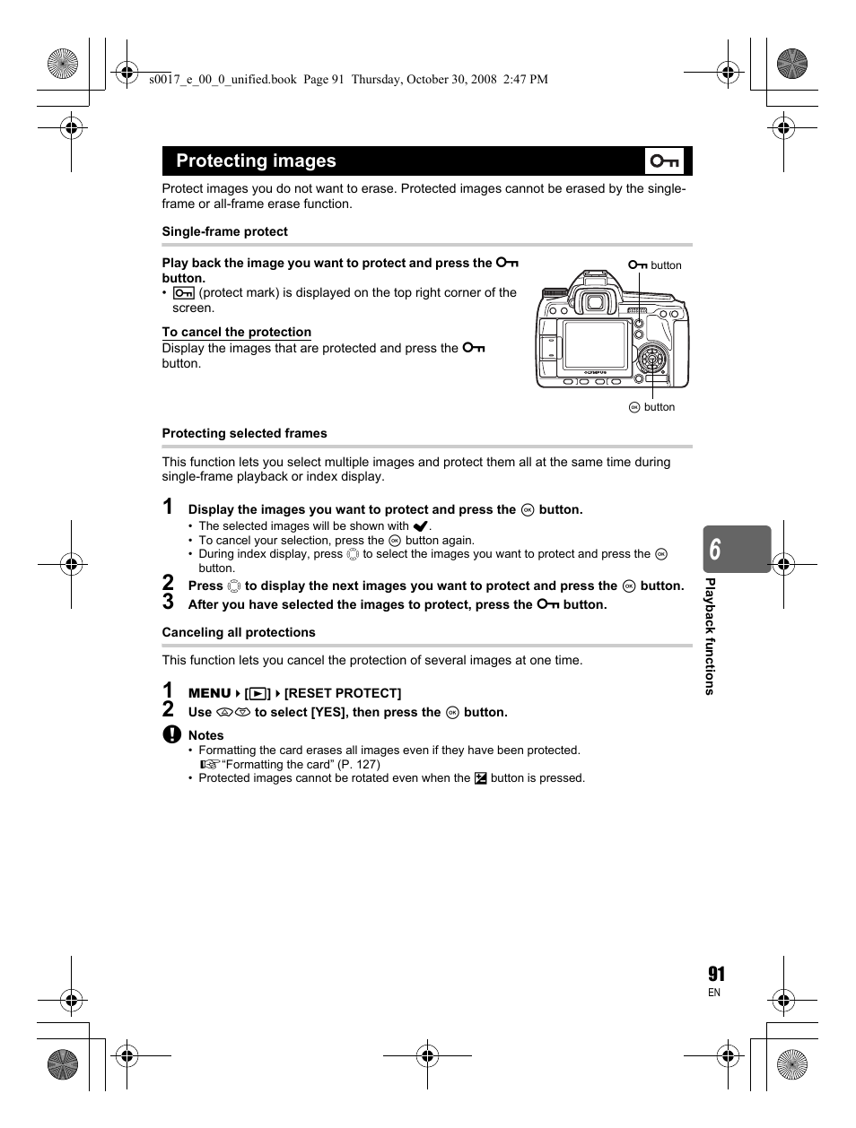 Protecting images | Olympus E-30 User Manual | Page 91 / 156