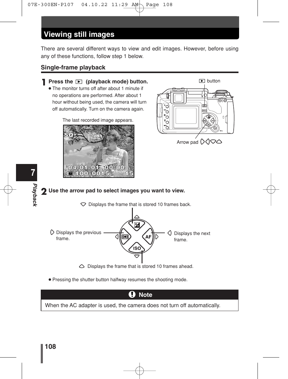 Viewing still images | Olympus EVOLT E-300 User Manual | Page 108 / 212