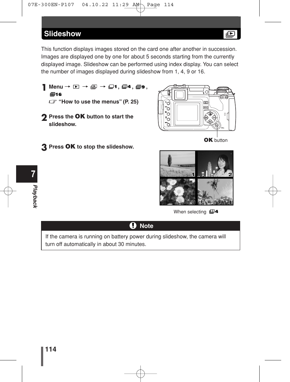 Slideshow | Olympus EVOLT E-300 User Manual | Page 114 / 212