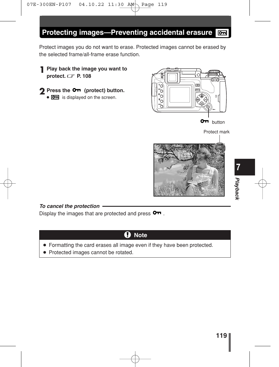 Protecting images—preventing accidental erasure | Olympus EVOLT E-300 User Manual | Page 119 / 212