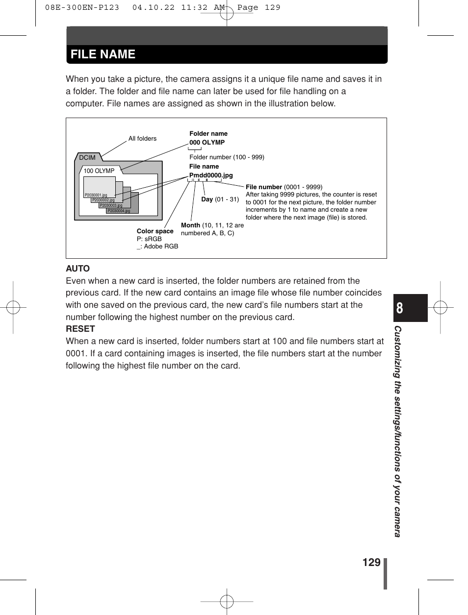 File name | Olympus EVOLT E-300 User Manual | Page 129 / 212