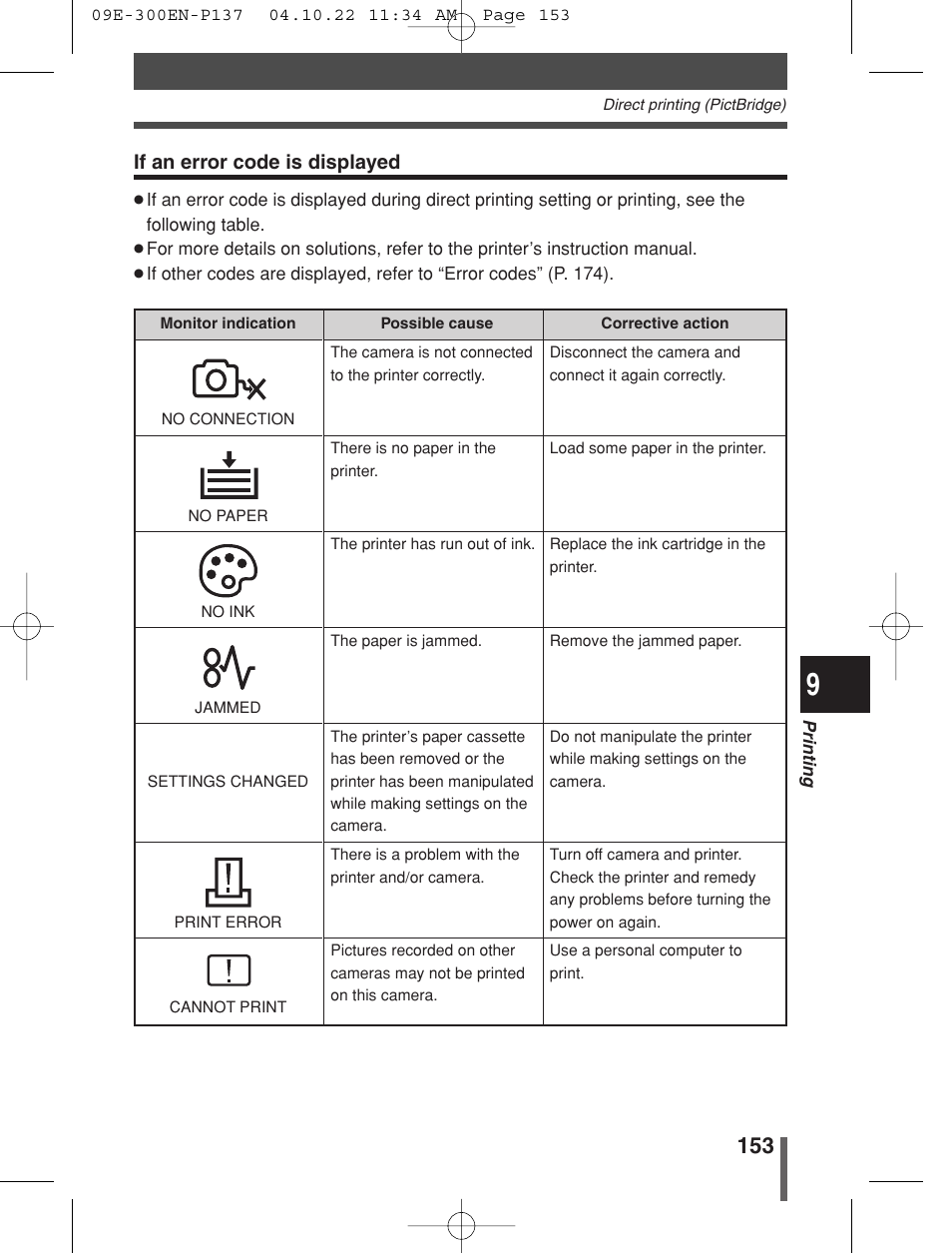 If an error code is displayed | Olympus EVOLT E-300 User Manual | Page 153 / 212