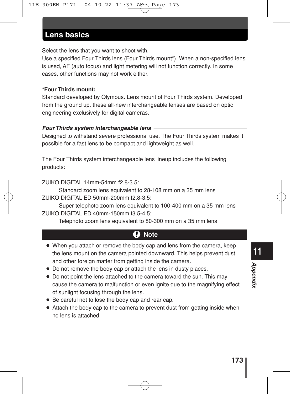 Lens basics | Olympus EVOLT E-300 User Manual | Page 173 / 212