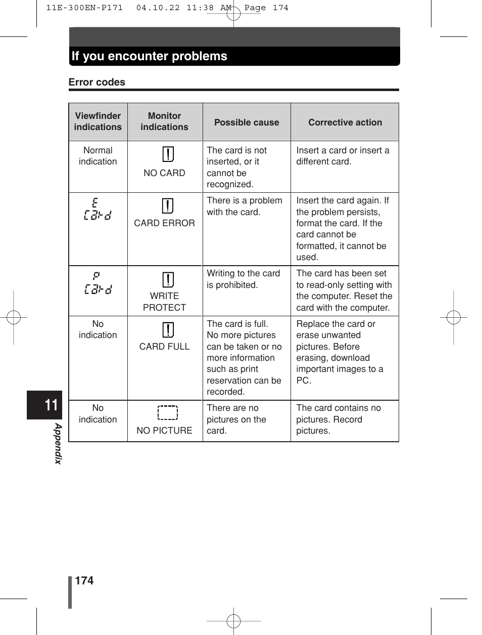 If you encounter problems | Olympus EVOLT E-300 User Manual | Page 174 / 212
