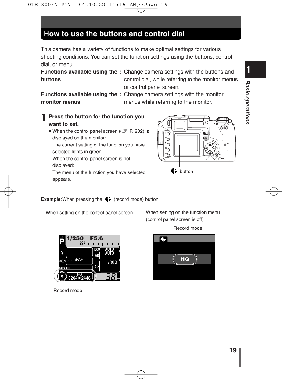 How to use the buttons and control dial | Olympus EVOLT E-300 User Manual | Page 19 / 212