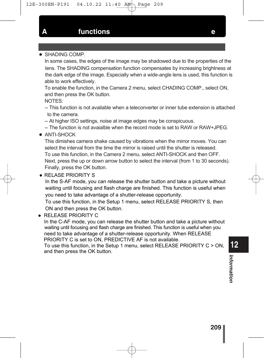 Olympus EVOLT E-300 User Manual | Page 209 / 212
