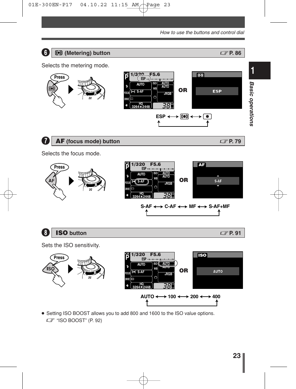 Olympus EVOLT E-300 User Manual | Page 23 / 212