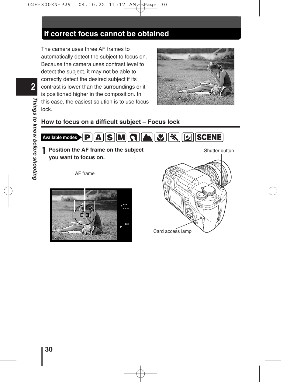 If correct focus cannot be obtained | Olympus EVOLT E-300 User Manual | Page 30 / 212