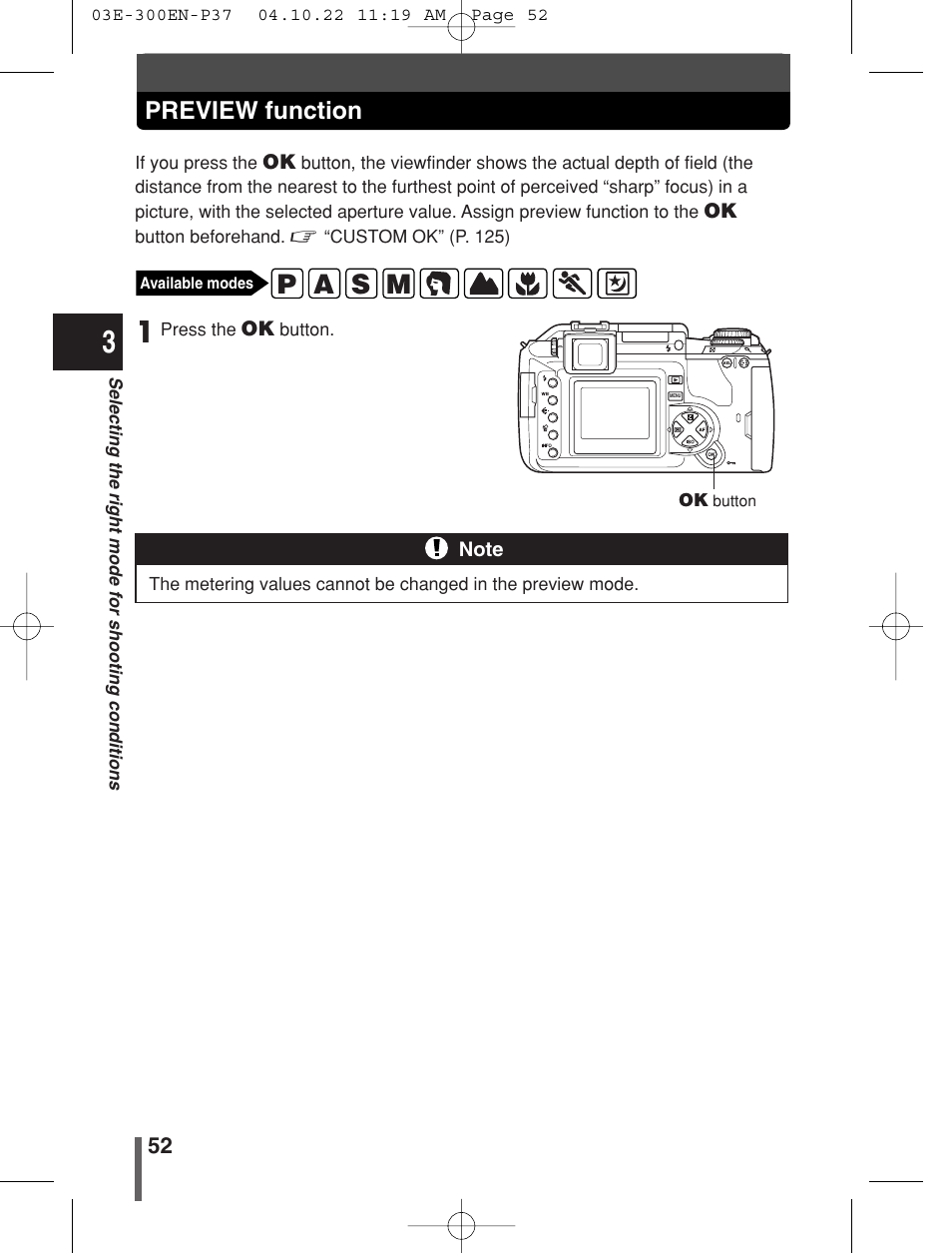 P a s m, Preview function | Olympus EVOLT E-300 User Manual | Page 52 / 212