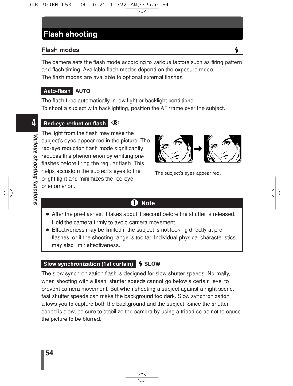 Flash shooting | Olympus EVOLT E-300 User Manual | Page 54 / 212