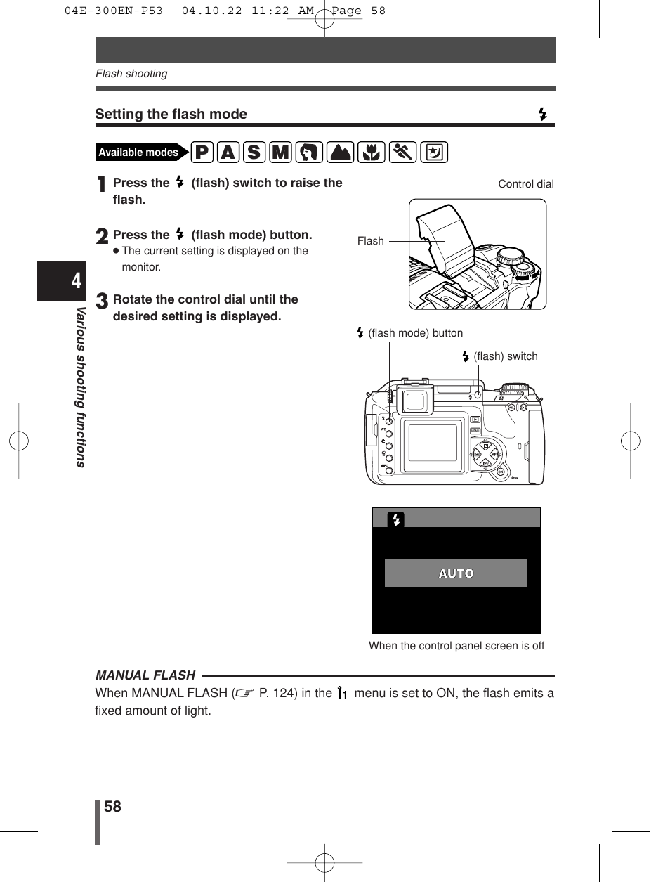 P a s m | Olympus EVOLT E-300 User Manual | Page 58 / 212