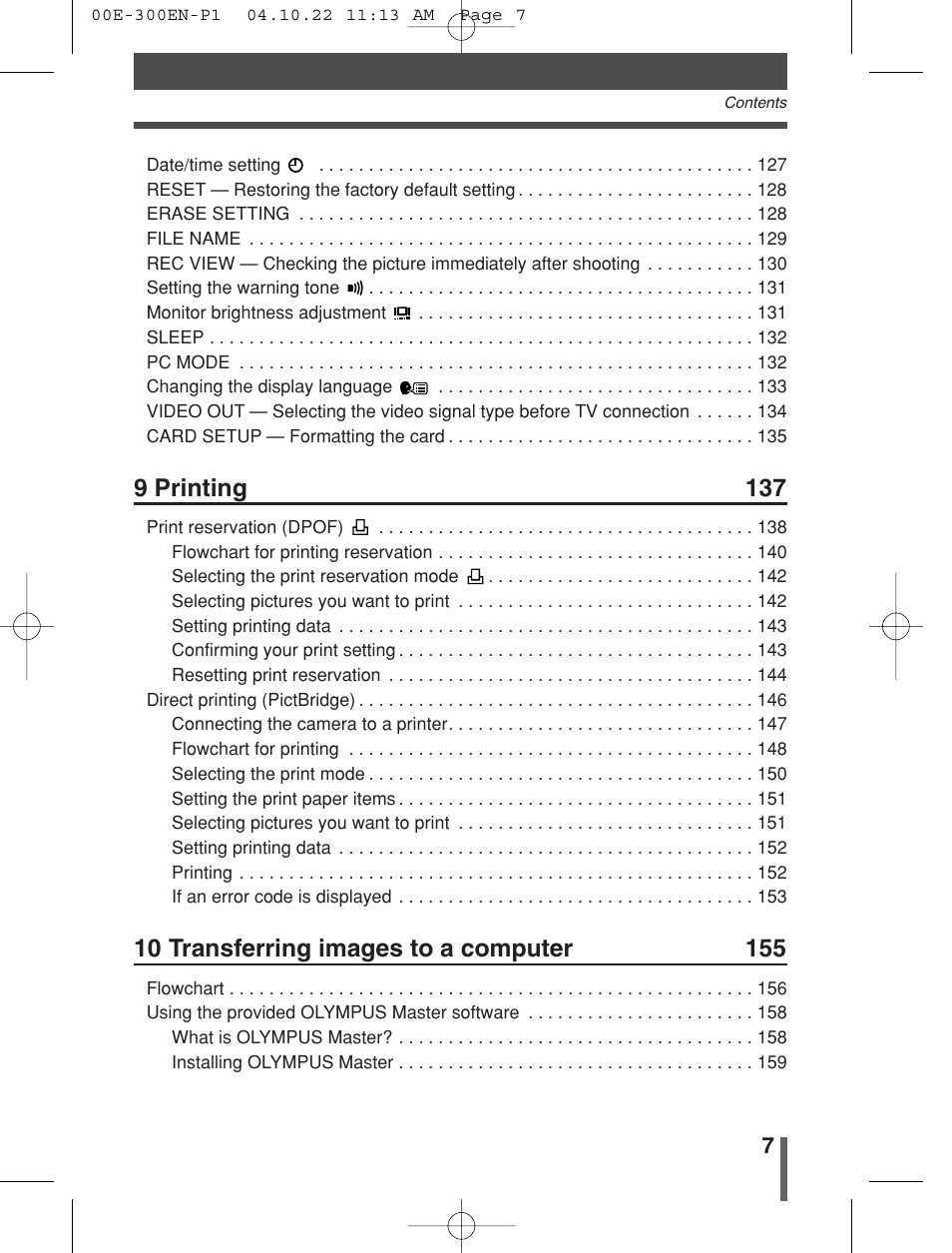 9 printing 137 | Olympus EVOLT E-300 User Manual | Page 7 / 212