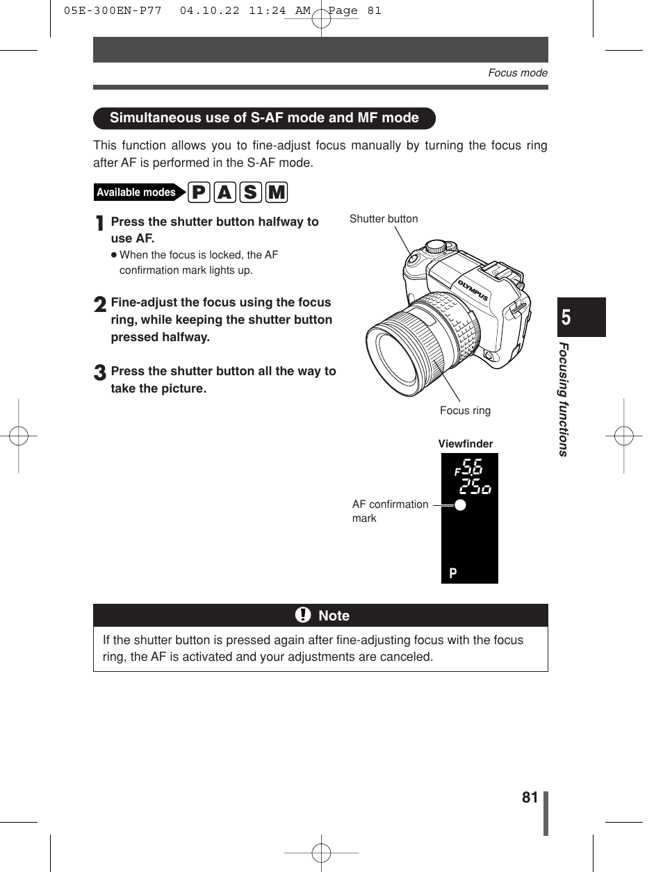 P a s m | Olympus EVOLT E-300 User Manual | Page 81 / 212