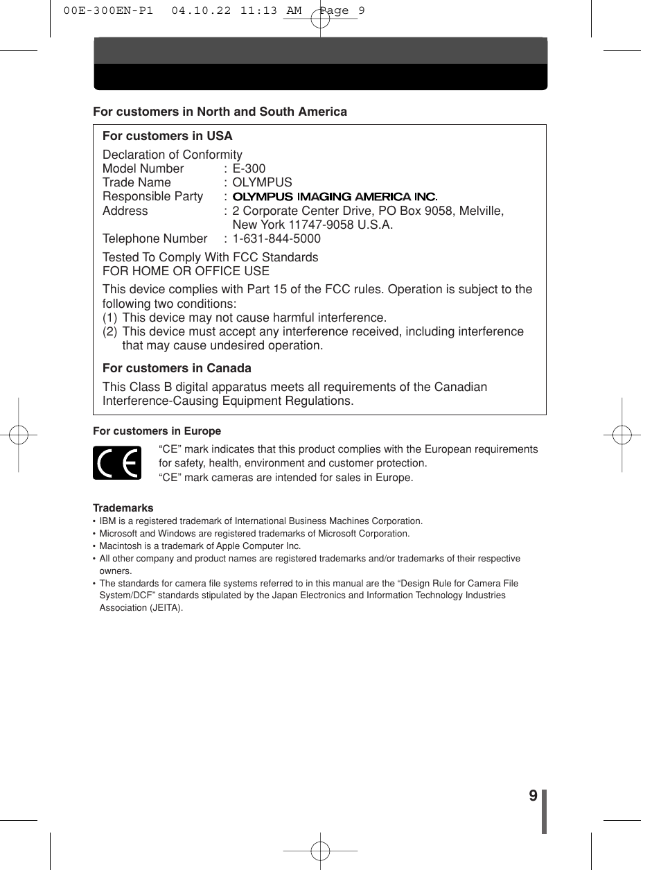 Olympus EVOLT E-300 User Manual | Page 9 / 212